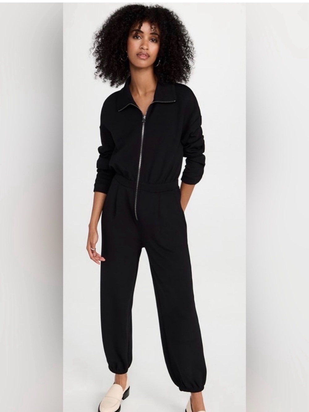 Varley Black Jessie Zip-Front Long-Sleeve Jumpsuit